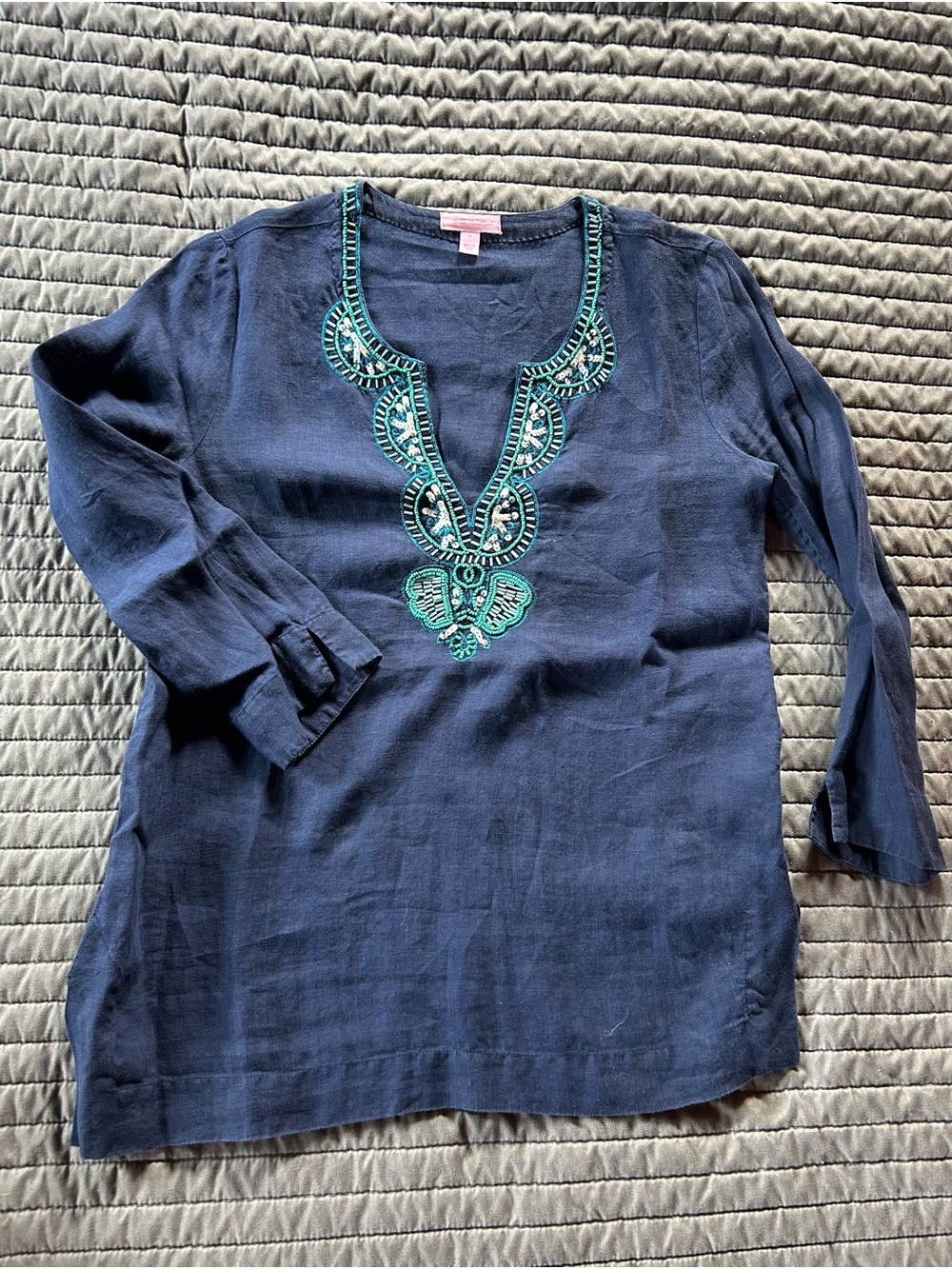 Lilly Pulitzer Navy Tunic with Teal Embroidery